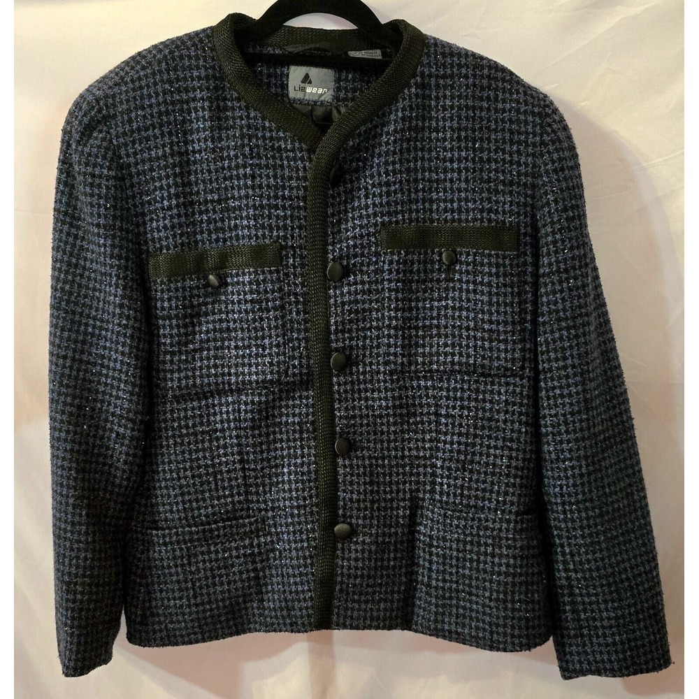 Lizwear Womens Tweed Blue Black Blazer Jacket Size 8